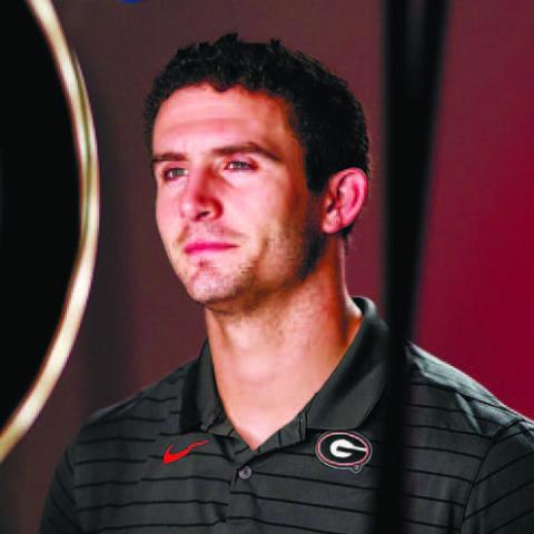 Georgia quarterback Stetson Bennett (13) during ESPN’s promo video shoot for the College Football Playoff in Athens. TONY WALSH/UGA Athletics