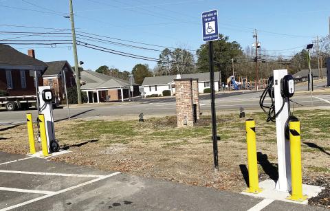 This new EV charging station is located in front of Butler Hall, but there are several others in Gray. There are charging stations at the Village and Gray Station shopping centers in addition to the Tri-County EMC parking lot. DEBBIE LURIE-SMITH/Staff