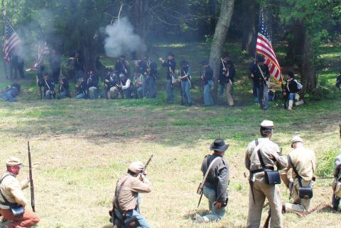 Re-enactors depict the 1864 Battles of Sunshine Church and Griswoldville in Clinton this weekend. FILE PHOTO