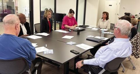Jones County Superintendent of Schools Dr. Jessica Graves (third from left) speaks to the DDA Board of Directors. DEBBIE LURIE-SMITH/Staff