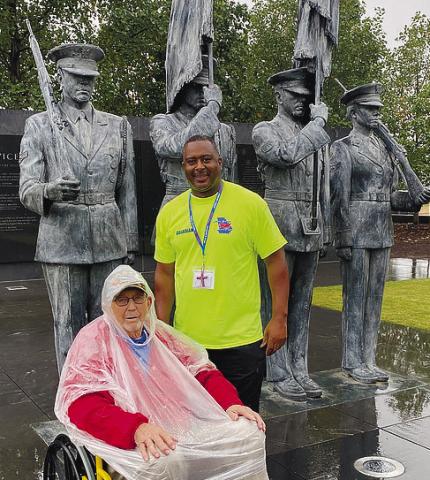Jones County veteran Bobby May and his guardian for the day Nelson Wilcox in front of the USAF memorial in Washington D.C. as part of the Oct. 14 Honor Flight Tour. CONTRIBUTED