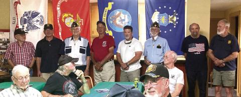 American Legion Post 142 Officers elected for 2024-25 are (standing from left to right): Jimmy Crutchfield, sergeant at arms; Tom Jones, first vice president; Ted Stone, adjutant (fifth year); Wayne Greene, second vice president; Tony Jiles Chaplin, commander; Russell Curry (fifth year), Bob Morgan, third vice president; and Ronnie Griggs, financial officer. contributed