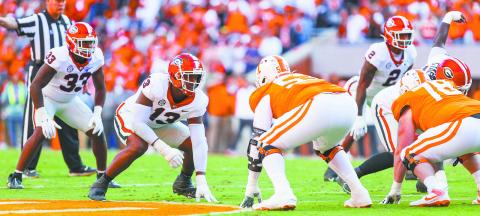 The Bulldogs will face Tennessee with Mykel Williams (13) and C.J. Allen (33, now 3) set to make an impact. Smael Monden (2) is hopeful to return to the starting lineup. LANCE McCURLEY/Staff