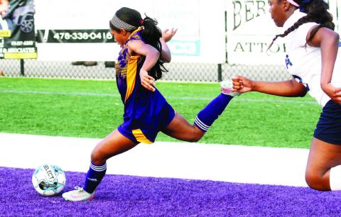 Elissa Taylor powers the ball toward the net against ELCA. BRAD HARRISON/Staff