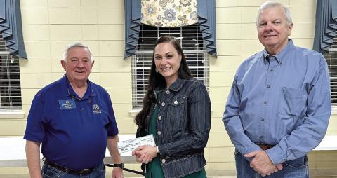 The Kiwanis club recently donated $2600 to the Eston Altman Scouting Center of Jones County. President, Darrell Partee and Kiwanian Charles Newberry made the presentation to Mrs. Brandy Spires, representing the scouting center. The donation represents some of the proceeds from the Francis Golson golf tournament. CONTRIBUTED