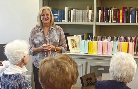 Julie King, branch manager of the Jones County Public Library, speaks during the luncheon to tell the JC Friends of the Library how much they are appreciated.
