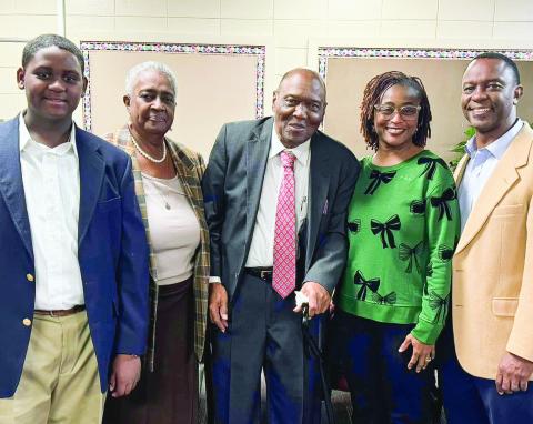 The Pitts family at the Dec. 3 reception for the retiring board member. The family members are (l-r) Jackson, Vivian, Alfred, Keisha and Jonathan. CONTRIBUTED