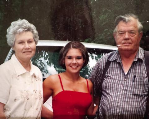 Ashley Brodie with grandparents Myrtice and Weyman Roberts. CONTRIBUTED
