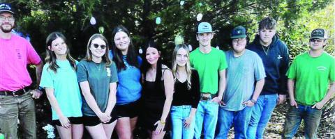 Many thanks to the Jones County High School FFA Club for their help at Round Oak Ancestors’ Memory Park. They helped with many chores; broadcasting 10-10-10, trimming, raking, decorating the Easter tree and other chores. Pictured are: Brexton Bradley, Harley Brinson, Aadrina Dispain, Katelyn Hatcher, Emma Herin, Kaiden Hoffman, Sophia Hudson, Nick Jackson and Liam Sheffield led by Justin Martin, JCHS Agriculture Teacher, who cut the grass. CONTRIBUTED