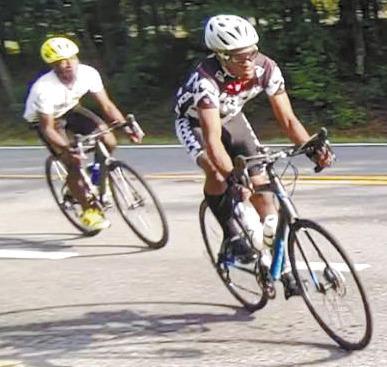Diallo at the front during a 40-mile practice ride from Macon to Wilkinson County preparing for the long rides of the summer. CONTRIBUTED