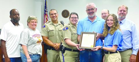 Jones County Commissioners with JCSO Lt. Wesley Ransom, Corp. Hannah Goodson and Haley Reynolds. DEBBIE LURIESMITH/Staff