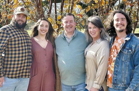 Chap with wife, Leslie and son, Brick Lee, to his left, and daughter, Sylvan, and fianceé River Vaughn. CONTRIBUTED