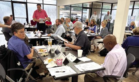 Twenty-eight local leaders, including elected officials from Jones County and Gray, authority members, business owners and school system employees at the Aug. 12 Georgia Academy Economic Development class. DEBBIE LURIE-SMITH/Staff