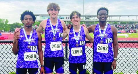 The Greyhounds’ 4x800 relay team poses after finishing third in the state on Monday. CONTRIBUTED PHOTOS