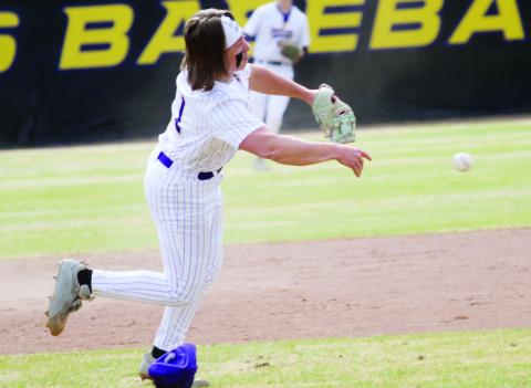 Trent Paulk scoops up a grounder and makes the throw to first during the second inning of Saturday’s game against Wayne County. BRAD HARRISON/Staff