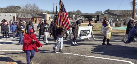 Cold temperatures did not deter participant in Monday’s annual Martin Luther King Day March that started at Mt. Salem Baptist Church and continued on Martin Luther King Jr. Boulevard through Downtown Gray, eventually ending with a program at the Jones County Courthouse. Story in next week’s edition. DEBBIE LURIE-SMITH/STAFF