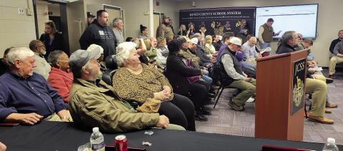 There was standing room only for the public comments portion of a Jan. 23 called meeting of the Jones County Board of Education. JAMES COLLINS/Contributed