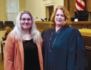 Emily Akins was sworn in as a new Ocmulgee CASA volunteer on November 1, 2022. Pictured with Emily is Juvenile Court Judge Kelli C. Rutherford. Emily will serve in the Jones County Court, advocating for children who are experiencing foster care. CONTRIBUTED