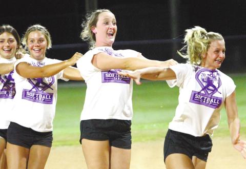 The Lady Greyhounds’ MIdnight Madness included players being broken up into groups for a teambuilding exercise. BRAD HARRISON/Staff