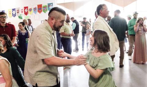 A father-daughter duo dancing at the Shamrock Ball at Dames Ferry Elementary School. ALAINA CLARKE/Staff