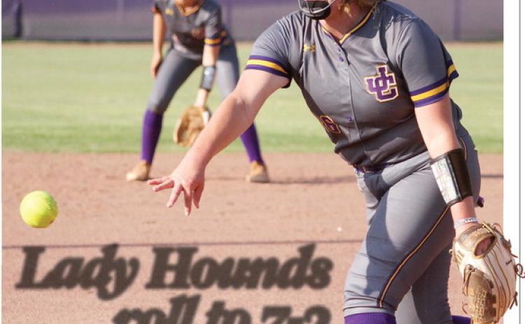 Senior pitcher Ensley Barnes rips the ball toward the plate in last week’s extra-inning win against Union Grove. The Lady Hounds began the week in a three-way tie for second place in the region. SEE FULL COVERAGE IN SPORTS >> PAGE B1 BRAD HARRISON/Staff
