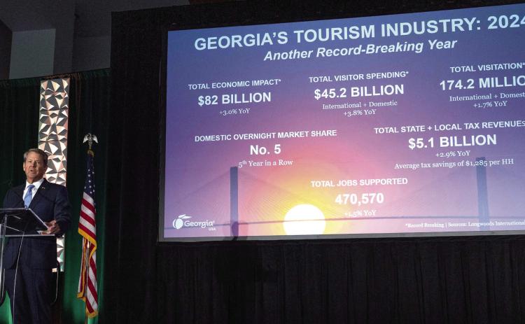 Gov. Brian Kemp speaks at the Georgia Governor’s Tourism Conference in Savannah on Friday, Sept. 26. Contributed/Explore Georgia